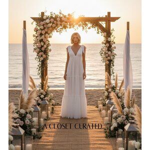 Mac Duggal Ruffle Tiered Maxi Dress 8 White NWT